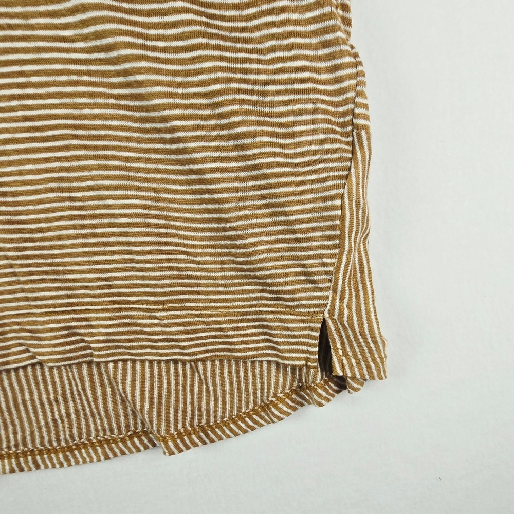 C&C California Striped Linen Hoodie Women XL Tan White Roll Tab Sleeve Pullover - Picture 6 of 9